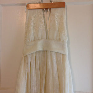 Vintage White Cotton w/ Lace Stitching Maxi Dress
